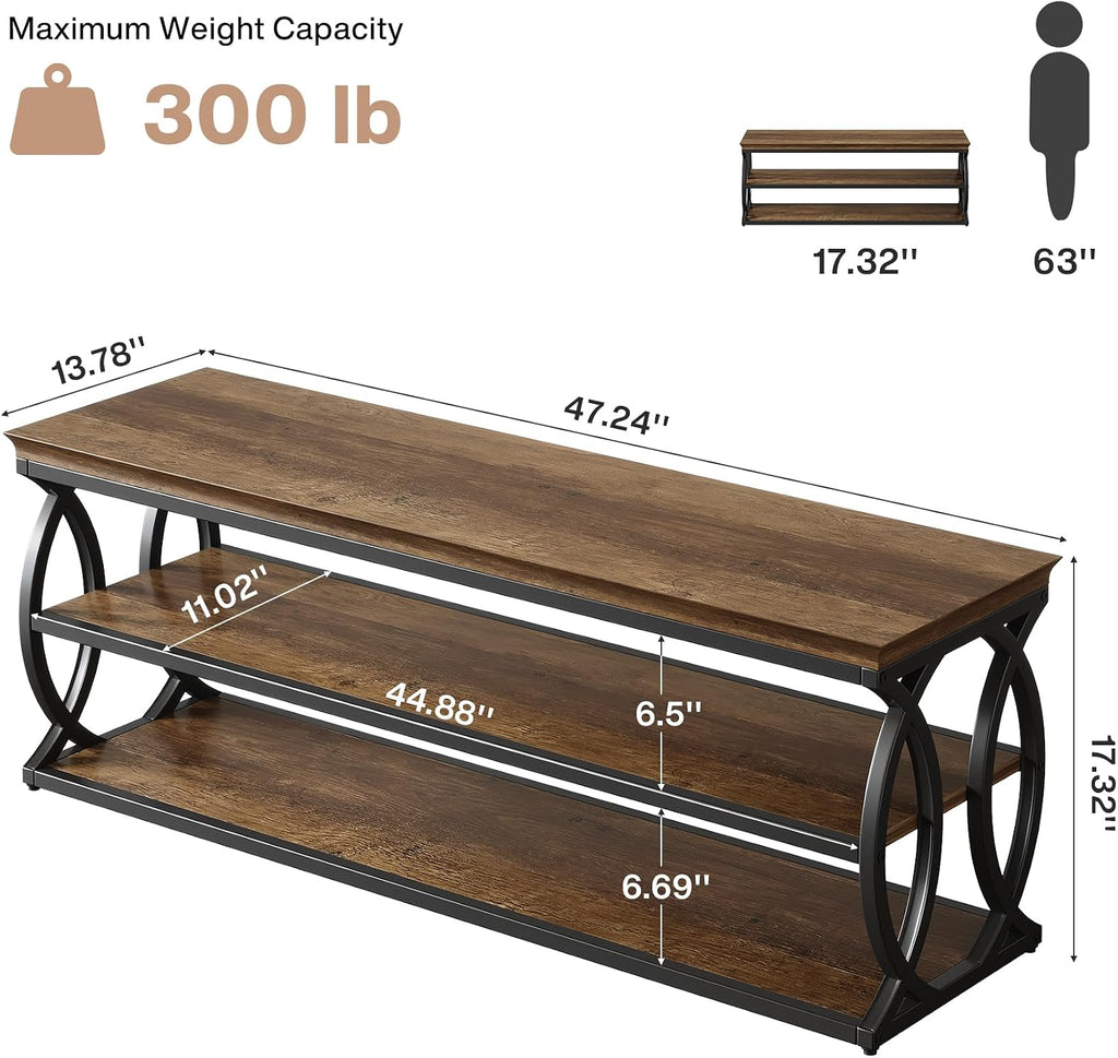 Tribesigns Entryway Shoe Storage Bench, 3-Tier Industrial Wooden Shoe Rack with Storage, Rustic Shoe Organizer with Sturdy Metal Frame for Hallway, Living Room, Closet