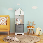 Bookcase with Storage, 2 Tier Storage Display Organizer, Toddler Bookshelf with Collapsible Fabric Drawers for Bedroom or Playroom (White,Gray)