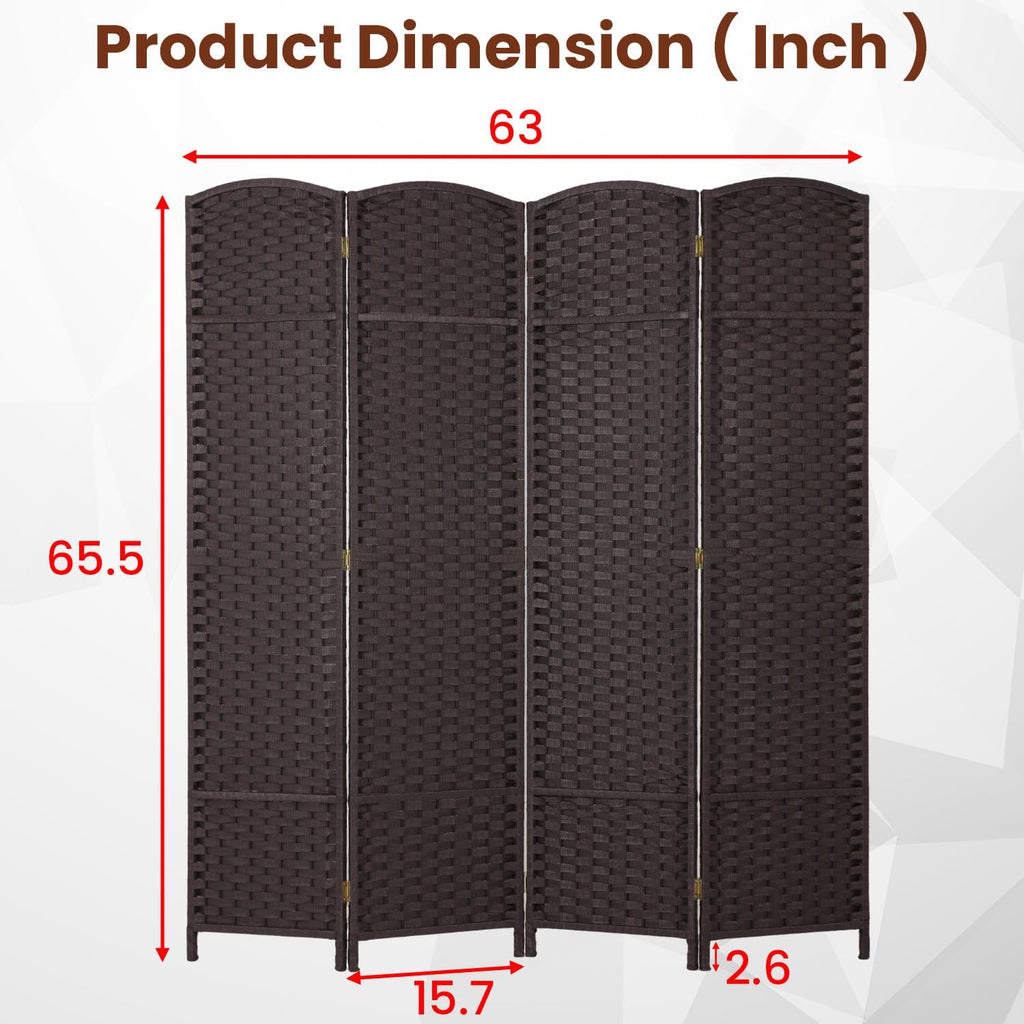 FDW Room Divider 4 Panel Screen 5.6 Ft Tall Partition Privacy Screens Folding Room Separation Free Standing Waterproof Wood Frame Wall Divider, Dark Brown