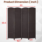 FDW Room Divider 4 Panel Screen 5.6 Ft Tall Partition Privacy Screens Folding Room Separation Free Standing Waterproof Wood Frame Wall Divider, Dark Brown