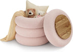 Soft Teddy Round Ottoman with Tray, 17.5 Inches Ottoman Coffee Table with Storage for Living Room, Vanity Stool with Storage Bedroom, Load up to 300 lb, No Assembly Required (Pink)