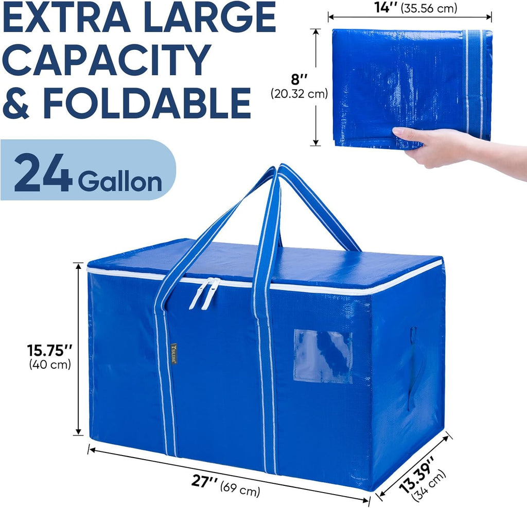 BALEINE 6-Pack Oversized Moving Bags with Reinforced Handles, Heavy-Duty Storage Tote for Clothes, Moving Supplies (Royal Blue, 6-Pack)