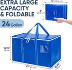 BALEINE 6-Pack Oversized Moving Bags with Reinforced Handles, Heavy-Duty Storage Tote for Clothes, Moving Supplies (Royal Blue, 6-Pack)