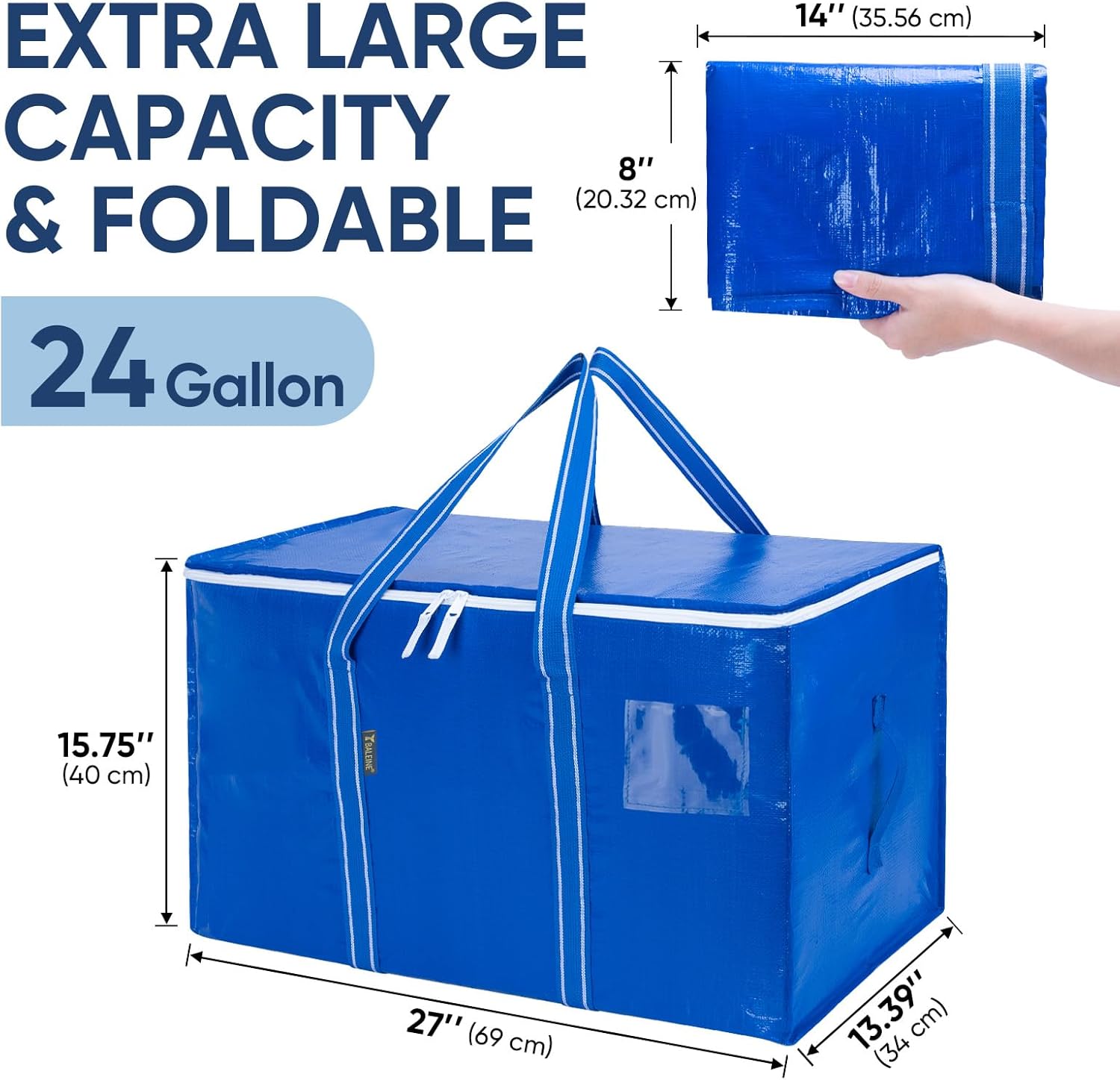 BALEINE 6-Pack Oversized Moving Bags with Reinforced Handles, Heavy-Duty Storage Tote for Clothes, Moving Supplies (Royal Blue, 6-Pack)