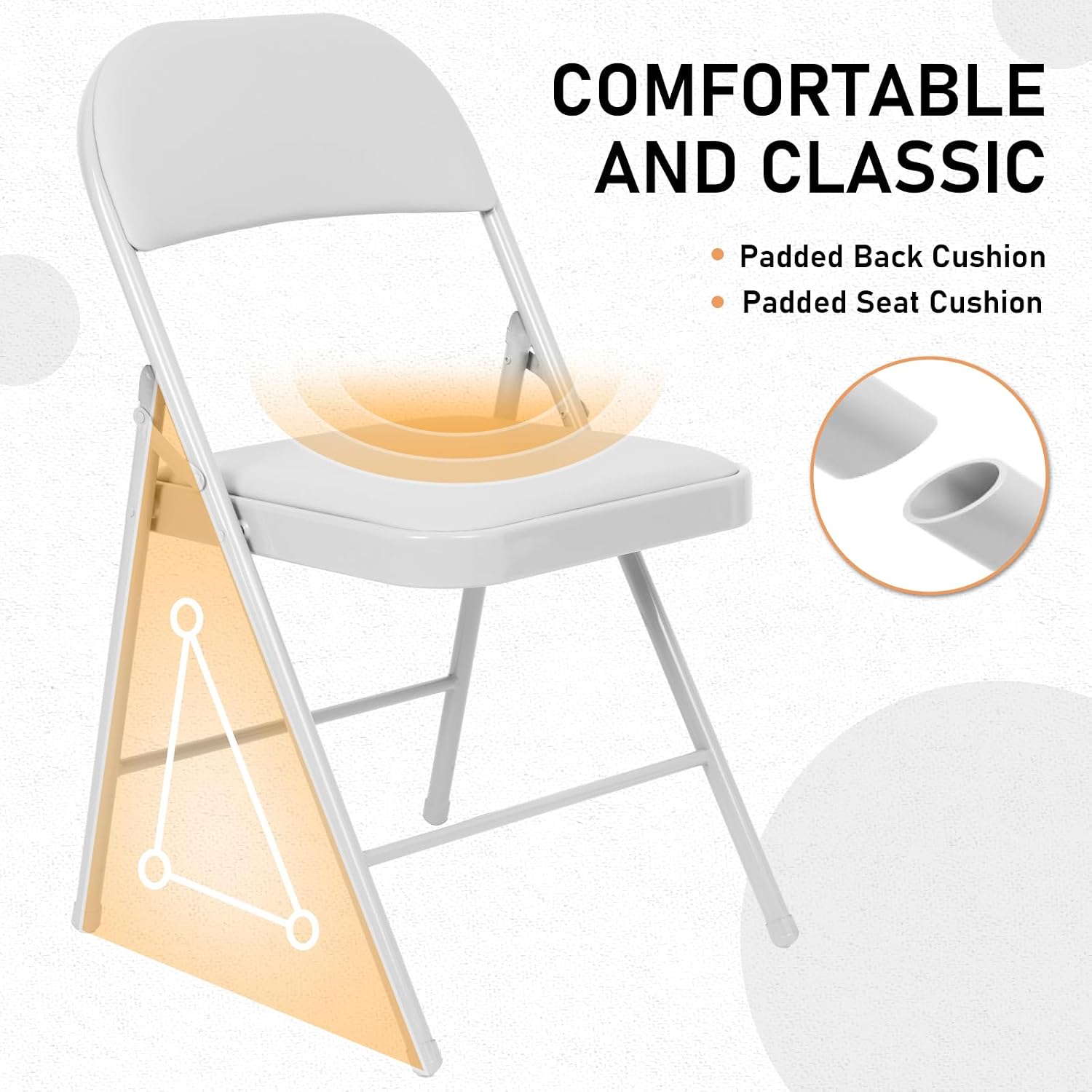 8 Pack Padded Folding Chairs, Heavy Duty Metal Frame with PU Leather Seat & Back, 350 lbs Capacity Portable Stackable Indoor Outdoor Chairs for Party Wedding Office(White, 8 Pack)