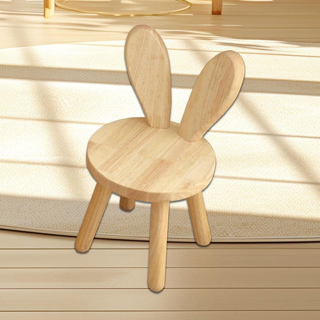 Kids Footstool Ottoman Small Wooden Chair Comfortable Ears Backrest Stable Structure Suitable for Children Bedroom Nursery Living Room