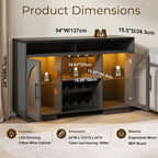 54" Coffee Bar Cabinet with Storage, LED Lights and Arched Glass Doors | Black Wine Bar Cabinet with Wine Rack and Adjustable Shelves, Faux Marble Top for Kitchen, Home Bar, Dining Room, Living Room