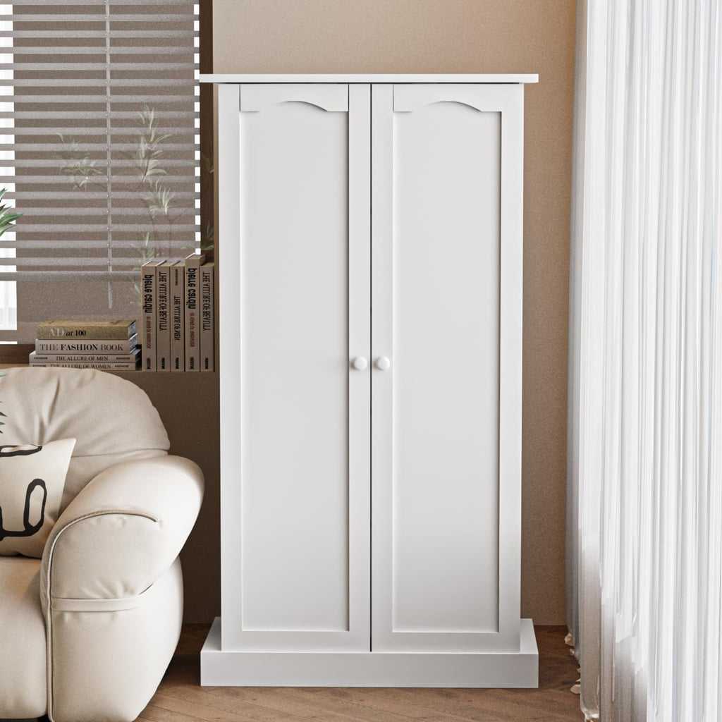 FJTJBSI 50" LED Kitchen Pantry Cabinet with 3 Adjustable Shelves and 2 Doors Wood Pantry Storage Cabinet with Handle for Kitchen Living Room and Dinning Room White