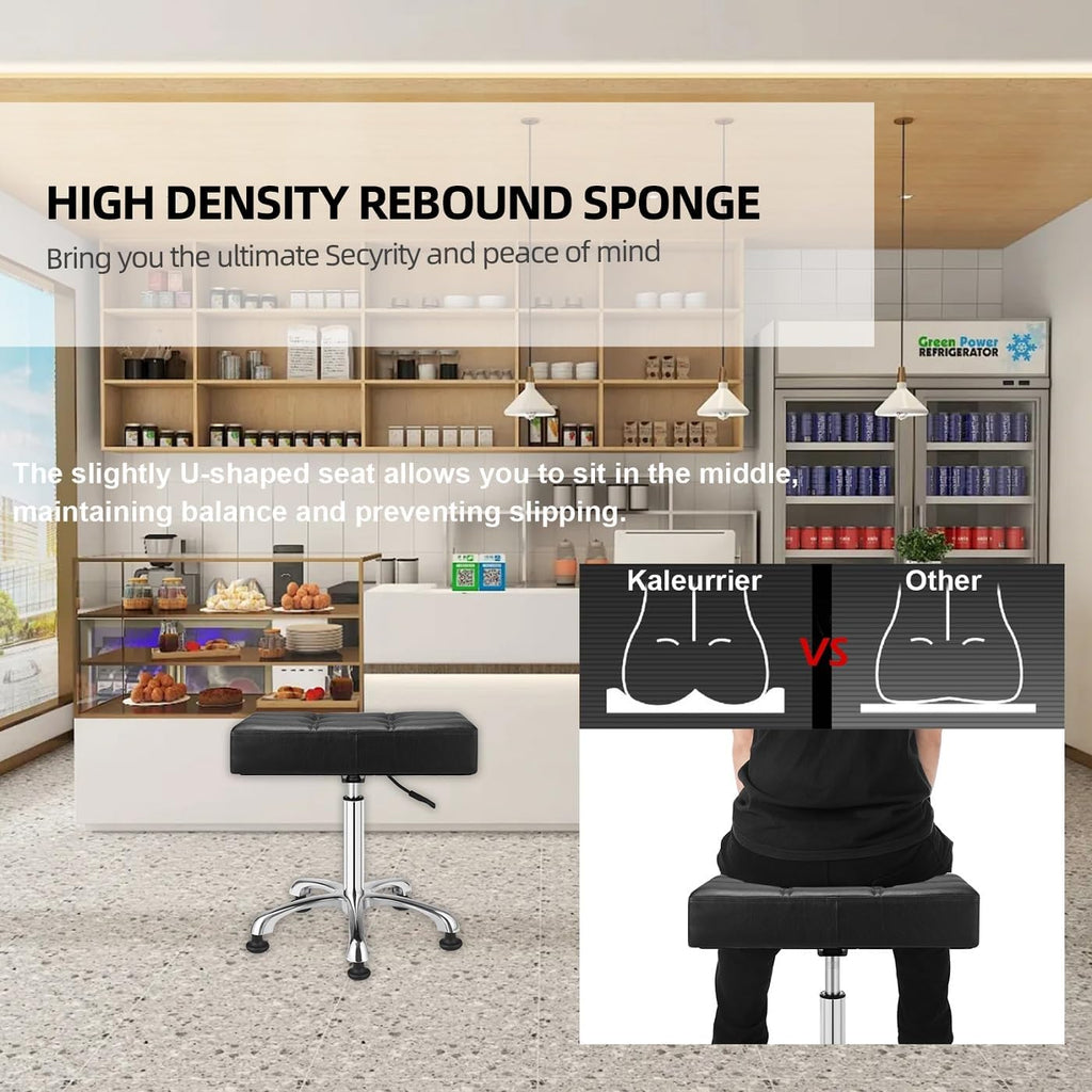 Kaleurrier Heavy Duty Stools with Bell Glides Backless Height Adjustable Stool - Swivel Stool Chair for Counter Bar Office Lab Home Kitchen Classroom Shop Garage(Stationary Casters, Black)