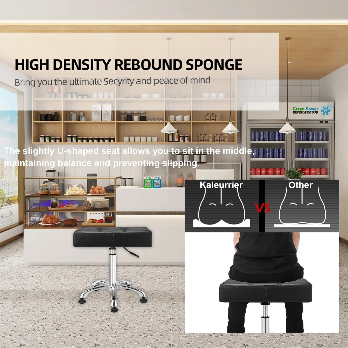 Kaleurrier Heavy Duty Stools with Bell Glides Backless Height Adjustable Stool - Swivel Stool Chair for Counter Bar Office Lab Home Kitchen Classroom Shop Garage(Stationary Casters, Black)