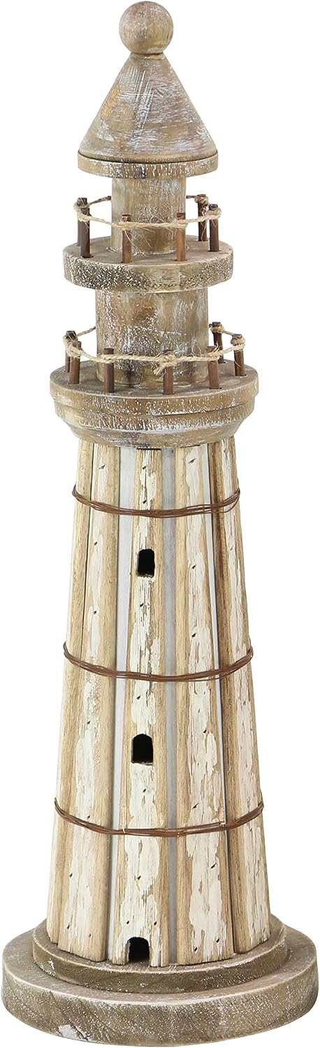 Deco 79 Wood Light House Decorative Sculpture Home Decor Statues, Set of 2 Accent Figurines 20", 14"H, Brown