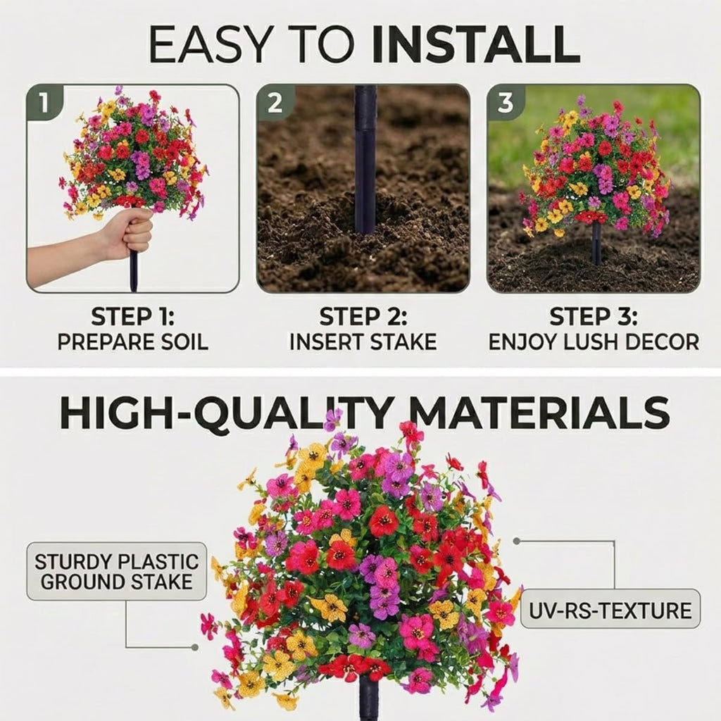 2026 Artificial Petunias with Ground Stake, 22" Outdoor Faux Flowers for Garden, Planter and Porch, Yard, Lifelike Decorative Flowers (Multi-Color‌, 1PCS)