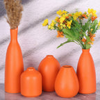 Orange Ceramic Small Vase Set of 5 - Modern Orange Decor Small Bud Vases for Floral Arrangements, Centerpieces for Weddings, Dinner Parties, Table Settings, Foyer, Bathroom Decorations