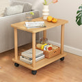[Quick Reach 2-Tier Industrial Side Table with 360° Swivel Wheels, Heavy Duty MDF Solid Wood Storage Unit, Multipurpose Furniture for Living Room Bedroom Wooden Color