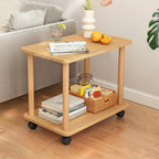 [Quick Reach 2-Tier Industrial Side Table with 360° Swivel Wheels, Heavy Duty MDF Solid Wood Storage Unit, Multipurpose Furniture for Living Room Bedroom Wooden Color