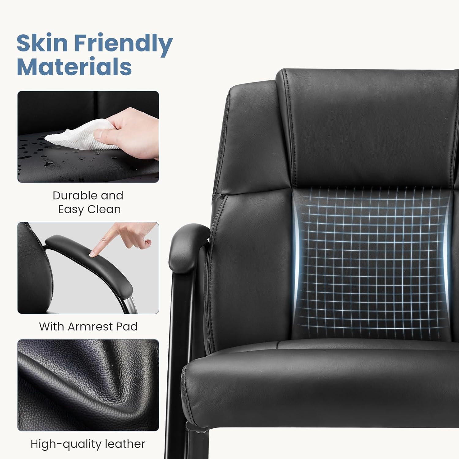DUMOS PU Leather Office Guest Chair, Waiting Room Chairs with Sled Base and Padded Arm Rest, Reception Chair Without Wheels for Elderly Meeting Conference Office Home, 1 Pack