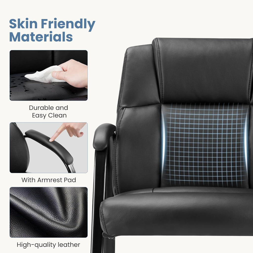 DUMOS Leather Guest Chairs Set of 2,Waiting Room Chair with Sled Base Padded Arm Rest for Meeting Conference Office Home