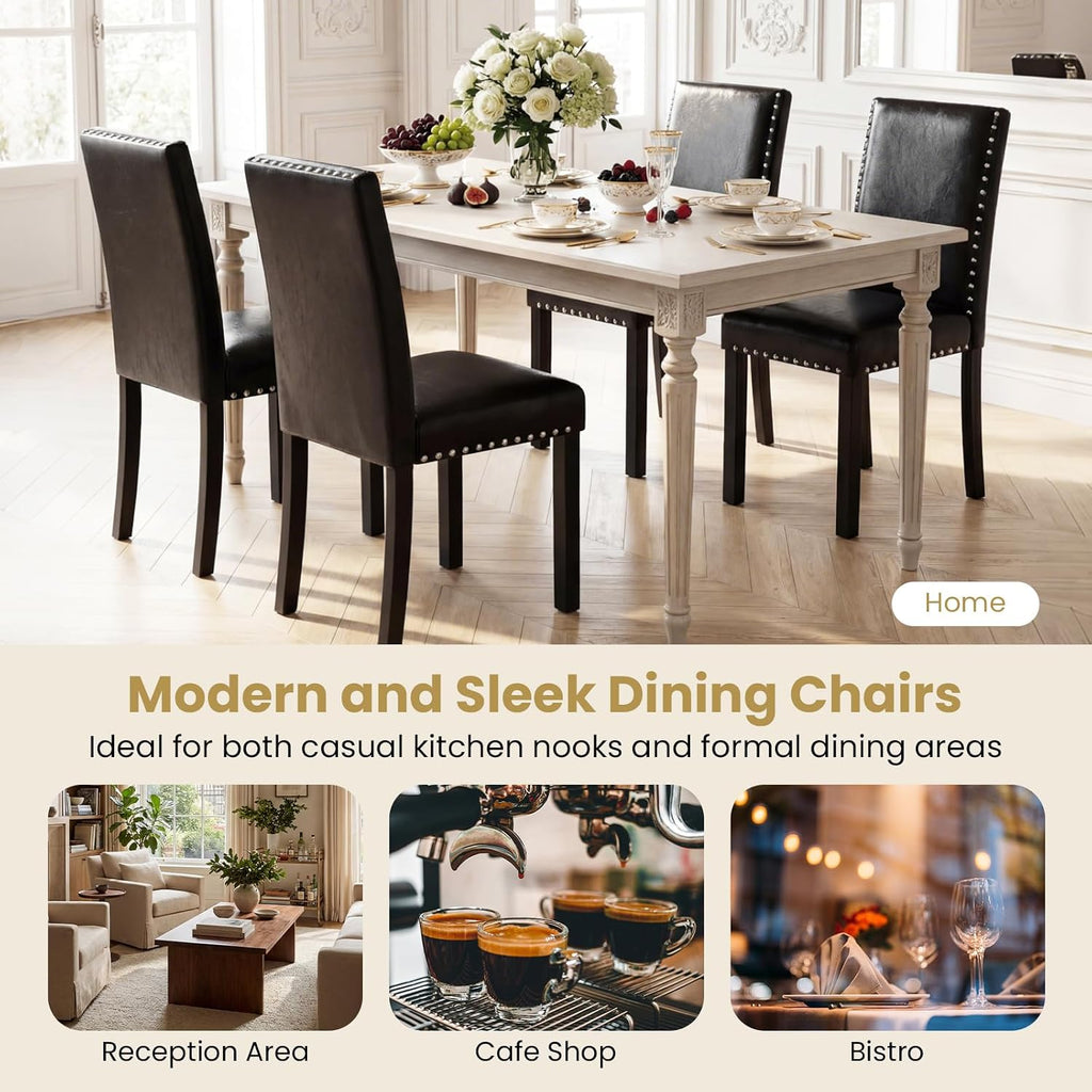 Giantex Black Dining Chairs Set of 4, Faux Leather Upholstered Parsons Kitchen Chairs with Solid Rubber & Bent Wood Legs, Thick Padded Seat, Armless Side Chairs for Living Dining Room Restaurant