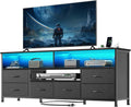 Furologee 55 Inch TV Stand, Entertainment Center with Power Outlets and LED Lights for 55 60 Inch TVs, Media Console Table Dresser with 6 Fabric Drawers, for Bedroom, Living Room, Black