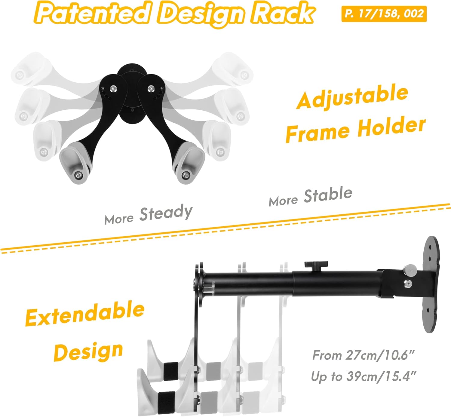 CyclingDeal Bike Wall Mount Rack - Adjustable, Extendable & Foldable - Indoor Storage Horizontal Cycling Hook Hanger Organiser - Safe & Secure for MTB, Road Bicycles in Garage or Home - Pack of 2