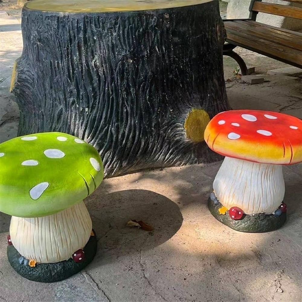 Small Mushroom Shape Ottoman, Outdoor Garden Resin Decorative Mushroom Stool, Resin Creative Sculpture Decoration, Patio Decor(Green)