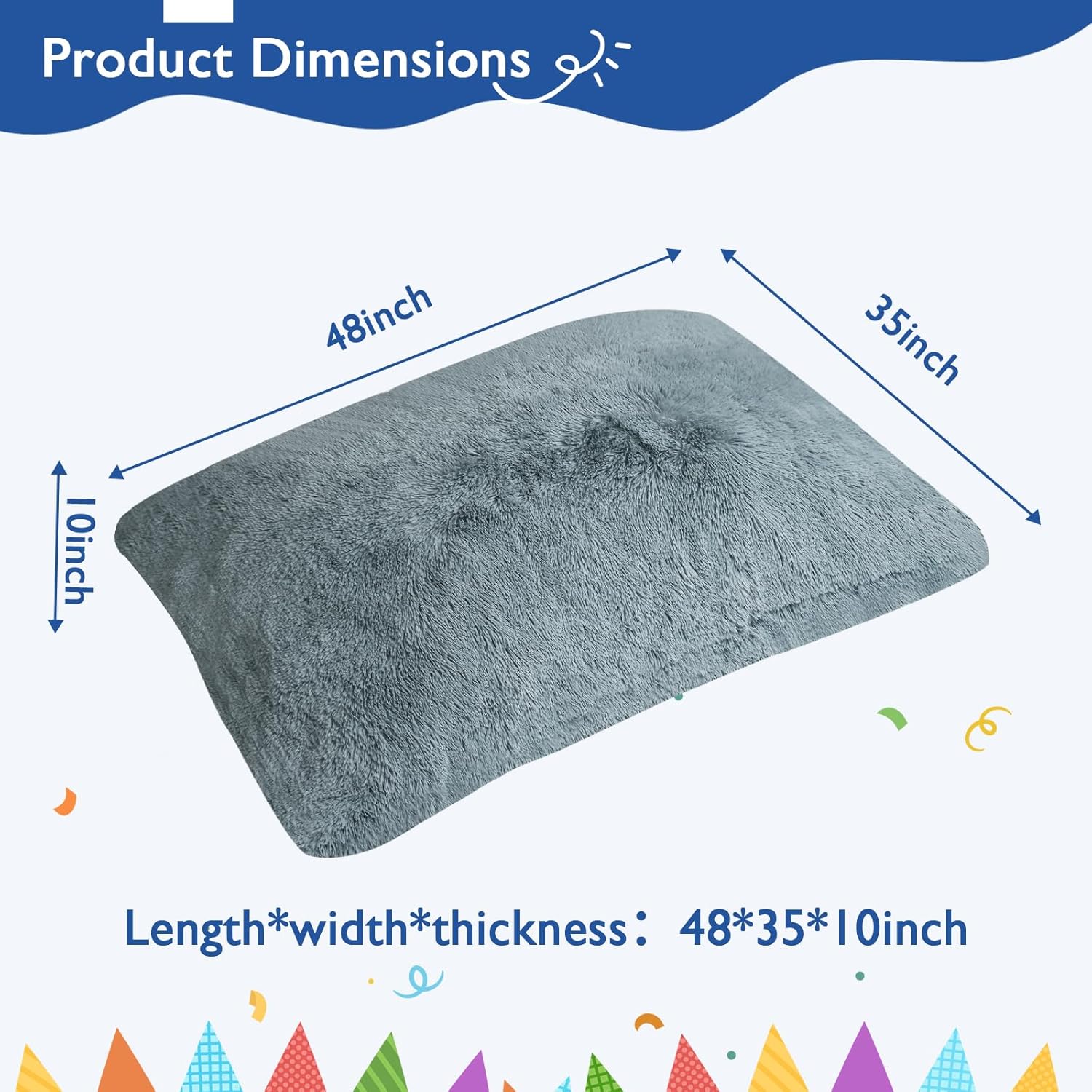 3 in 1 Kids Bean Bag Chair Bed, Kids Fluffy Stuffed Floor Pillow for Gaming and Reading, Ultra Soft Faux Fur Fabric Bean Bag Chairs to Lounger for Playroom, Living Room, Bedroom, Gray