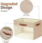 Extra Large Storage Baskets with Clear Window, See Through Closet Organizer with PU Handles, Linen Foldable Storage Bins for Organizing Clothes, Toys, Books (Khaki)