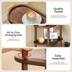 HOOBRO Small Narrow Side Table with Charging Station, 3-Tier Bamboo Narrow End Table, Slim Side Table for Small Spaces, Skinny Oval Nightstand for Living Room, Bedroom, Apartment, Mocha MA178UBZ01