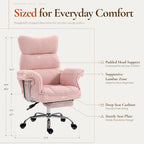 Dowinx Big and Tall Office Chair, Ergonomic Desk Chair with Thick Cushion, Wide Seat & Armrests Computer Gaming Chair,High Back Reclining Teddy Fleece Criss Cross Chair with Foot Rest, Pink