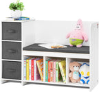 VEVOR Kids Reading Nook Bench, Toddler Bookshelf and Bookcase with Detachable Seat Cushion, 6-Cubby Storage Organizer Bench with 3 Drawers, Ideal for Playroom, Bedroom, Living Room or Entryway, White
