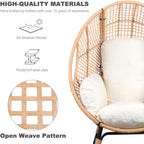 Oversized Wicker Egg Chair Outdoor Indoor Rattan Patio Egg Lounge Chairs with Cushion 500lbs Capacity for Living Room, Balcony, Backyard(Beige)