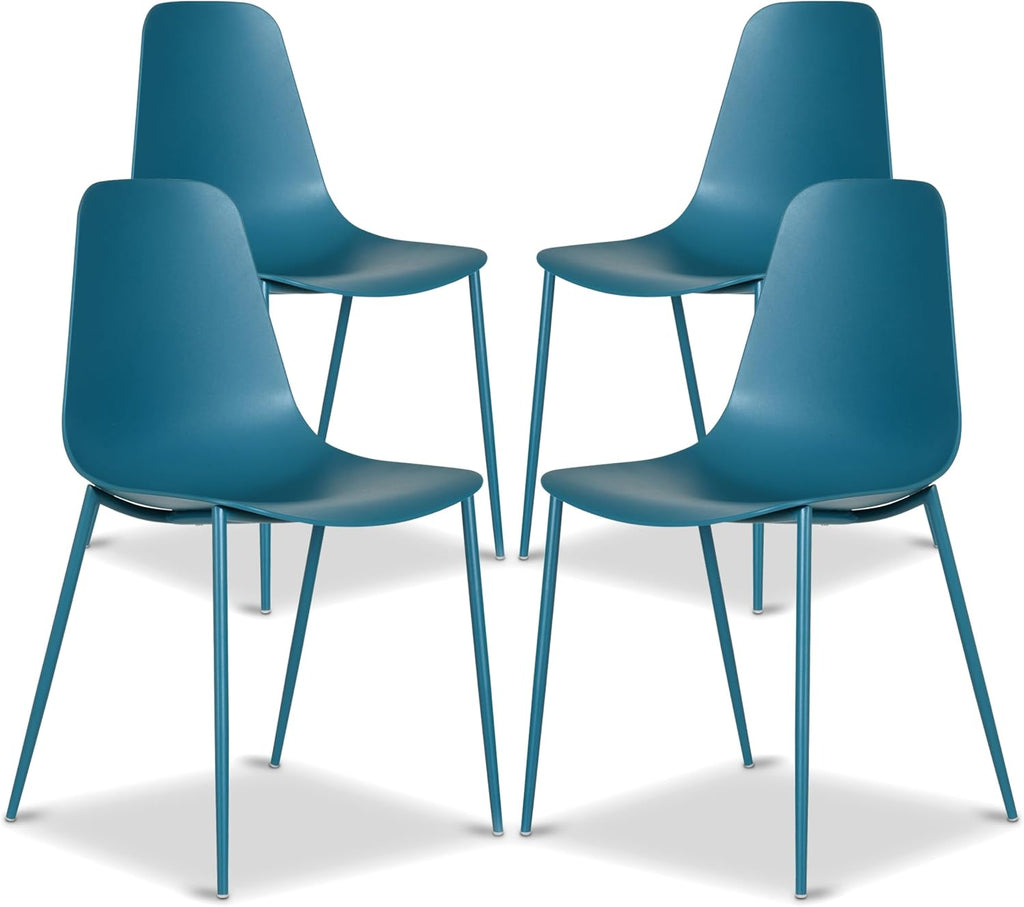 Poly & BARK Isla Modern Kitchen Chairs Set of 4 - Plastic Dining Chair with Metal Legs - Quick Assembly Simple Cafe Chairs Plastic for Indoor or Outdoor - Ocean Teal