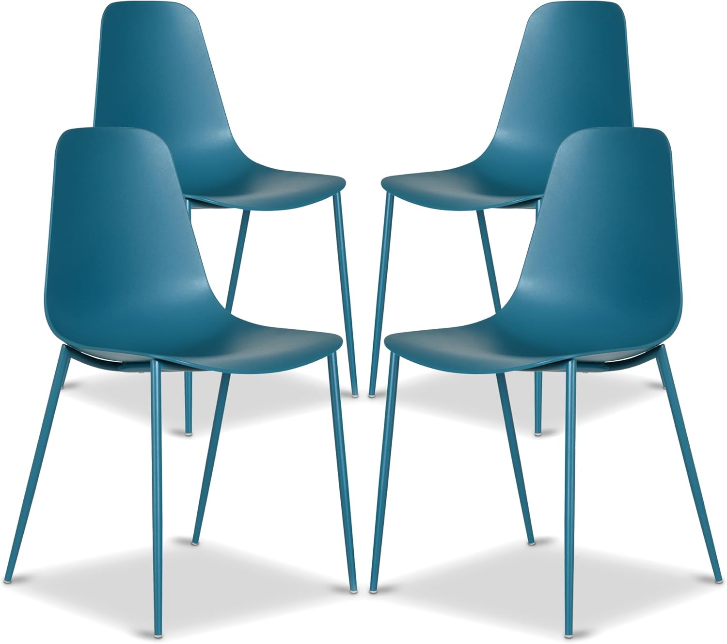 Poly & BARK Isla Modern Kitchen Chairs Set of 4 - Plastic Dining Chair with Metal Legs - Quick Assembly Simple Cafe Chairs Plastic for Indoor or Outdoor - Ocean Teal