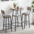 3-Piece Dining Table Set for 2, Small Round Kitchen Table with 2 Chairs, Counter Height Bar Table with Storage, Pub Table and PU Upholstery Stools for Small Space, Apartment, Bistro-Grey