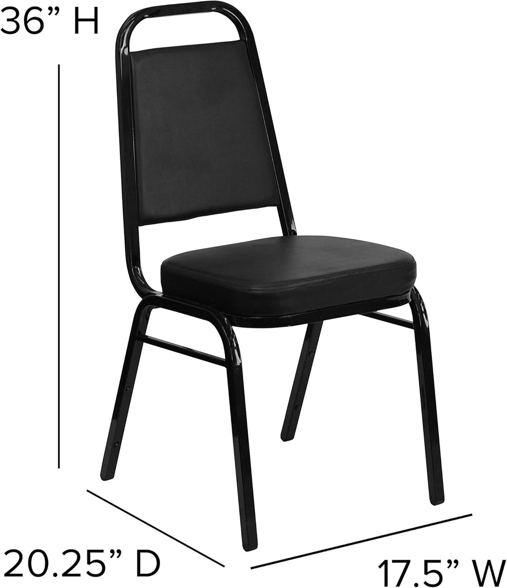 EMMA + OLIVER Trapezoidal Back Vinyl Stackable Banquet Chair, Multipurpose Stacking Chair with Padded Seat and Back, Black
