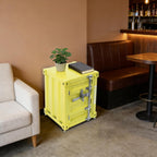 Industrial Wind Bedside Table, End Tables, Container Style Locker Wrought, Tinplate Bilayer Side Table, Metal Locker Nightstand with Combination Lock for Bedroom, Living Room, Office - Yellow