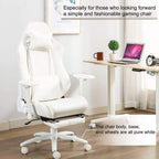 Gaming Chair for Office and Home, Footrest and Seat Height Adjustable Swivel Ergonomic Video Game Chair, Computer Chair with Headrest and Lumbar Support for Adults Big Man Women(White)