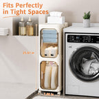 2-Tier Slim Bathroom Storage Cabinet, Narrow Storage Cabinet with Wheels, Adjustable Shelves, Magnetic Doors, Water-Proof, Anti-Tip Skinny Organizer Cabinet for Small Space, Cream White