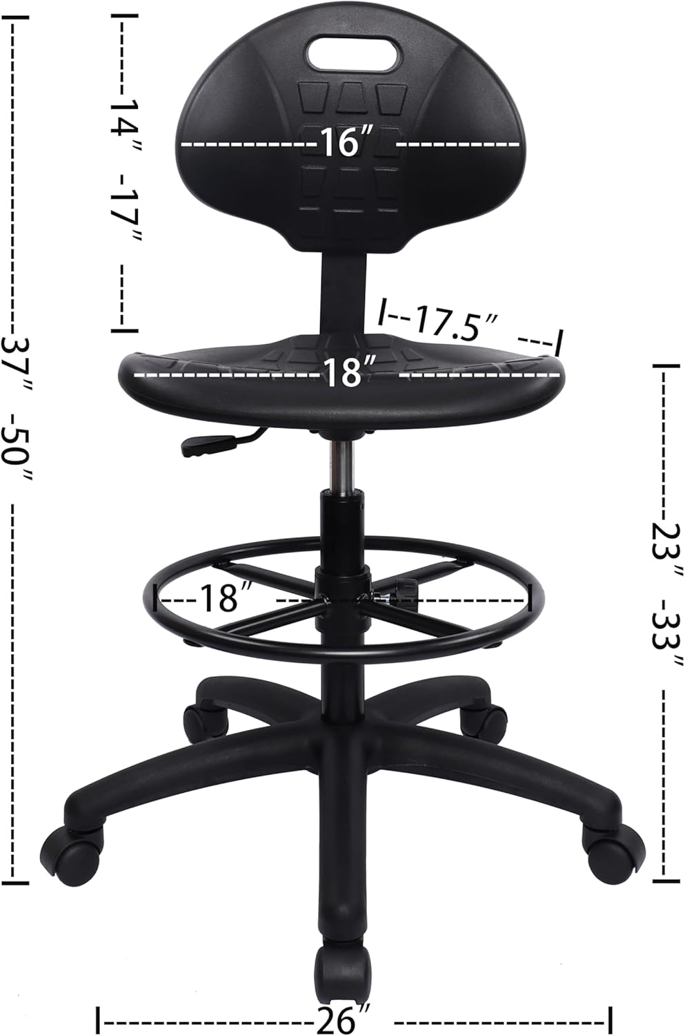 TAKE UR SEAT Deluxe Polyurethane Drafting Lab Stool Chair, 18" Adjustable Footring, 10" Adjustable Height, 450 lbs seat Capacity, Heavy Duty