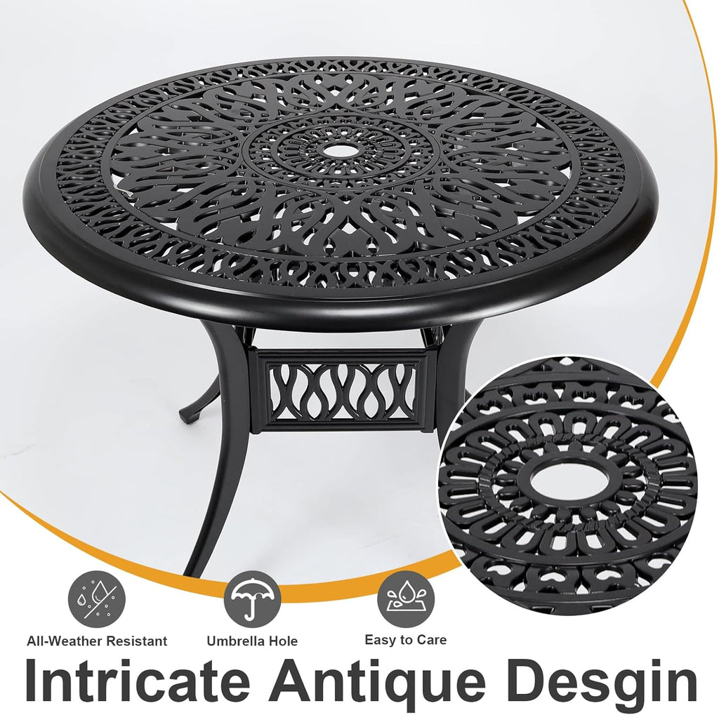 35" Outdoor Dining Table, Cast Aluminum Patio Bistro Table with 2.44" Umbrella Hole, Patio Furniture for Backyard Garden, Black