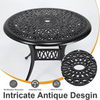 35" Outdoor Dining Table, Cast Aluminum Patio Bistro Table with 2.44" Umbrella Hole, Patio Furniture for Backyard Garden, Black