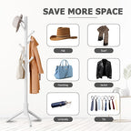 8-Hook Freestanding Coat Rack 3 Heights Safe Round Tips White | Smooth Round Tips Prevent Slipping,Tool-Free Assembly,Holds Clothes Hats Handbags,Ideal for Entryway Bedroom Hallway Office