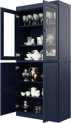 Palace Imports 100% Solid Wood 32"" Pantry Cabinet with Raised Panel, Clear Glass Doors & Adjustable Shelves