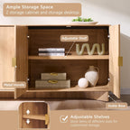 IFGET Modern Buffet Cabinet with Storage, 70" Large Sideboard Buffet Storage Cabinet with 4 Doors and Adjustable Shleves, Wooden Curved Coffee Bar for Dining Room, Kitchen, Living Room, Natural Oak