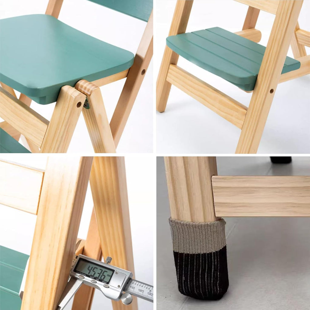 Folding Bar Stool, 3 Step Multifunction Portable Adults Solid Wood Ladder Stool for Household Kitchen, Bathroom Storage Shelf, Green