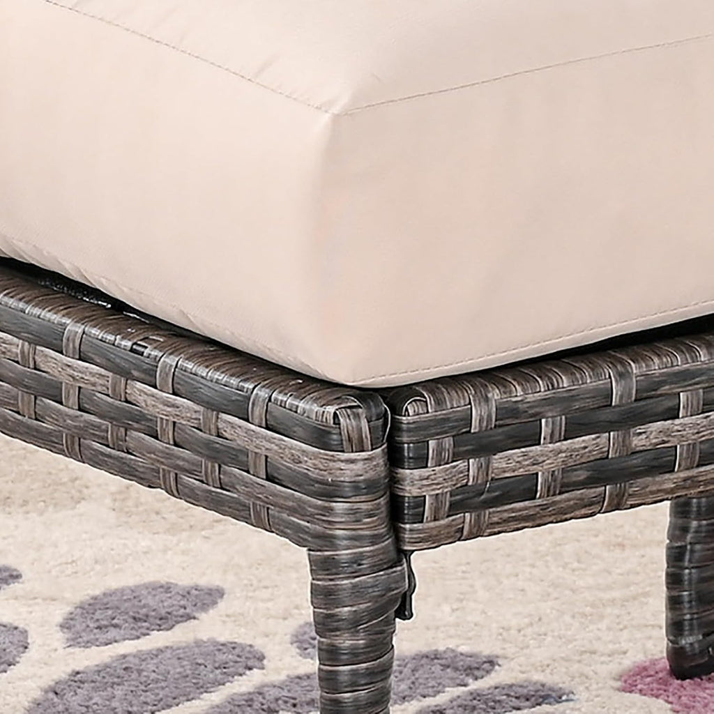 Outdoor Cushioned Ottoman Metal Patio Furniture Ottoman with Beige Cushion Steel Frame