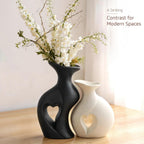 Ceramic Vase Hollowed Heart Flower Vase Set for Modern Nordic Boho Home Decor, Aesthetic Decor for Table Centerpiece, Wedding, Living Room, Bookshelf, Office, Entryway, (Matte)