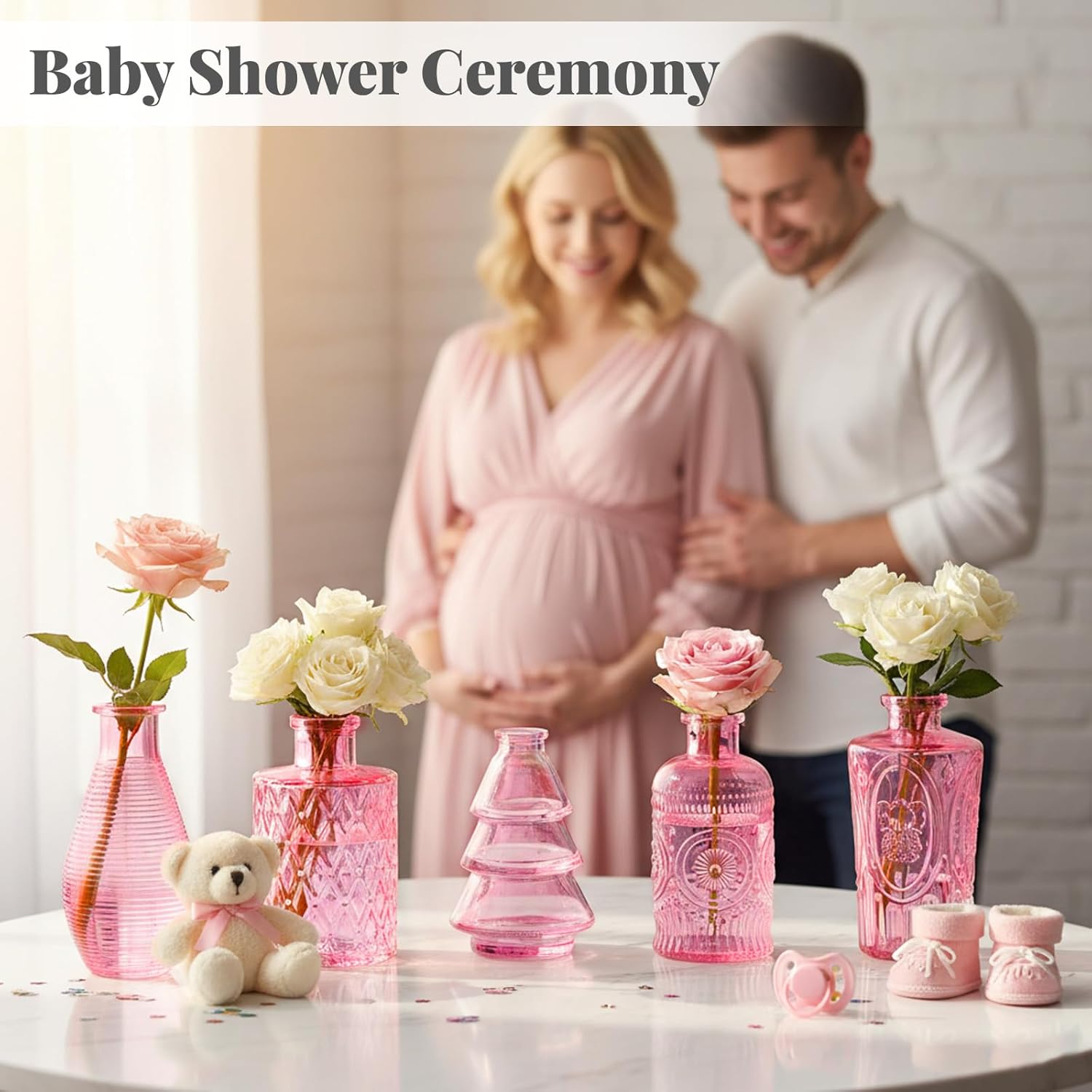 BEAHOT Bud Vase in Bulk - Flower Vases for Wedding Decorations, Glass Vase for Table Decorations, Small Vase for Home, Mother's Day, Centerpieces, Party, Office (32pack,Pink)