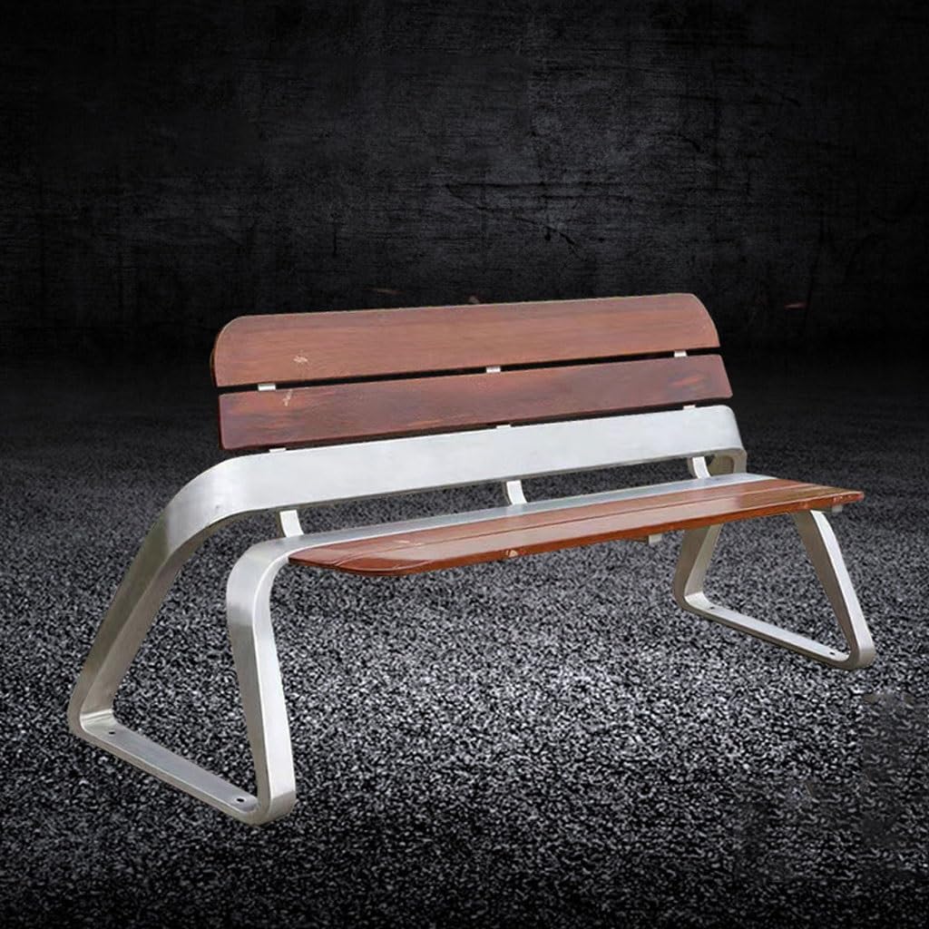 Patio Benches for Outdoors Park ChairOutdoor BenchStainless Steel Backrest SeatSolid Wood Leisure ChairCommunityOutdoor GardenSitting BenchSquare Chair Garden Benches for Outdoors