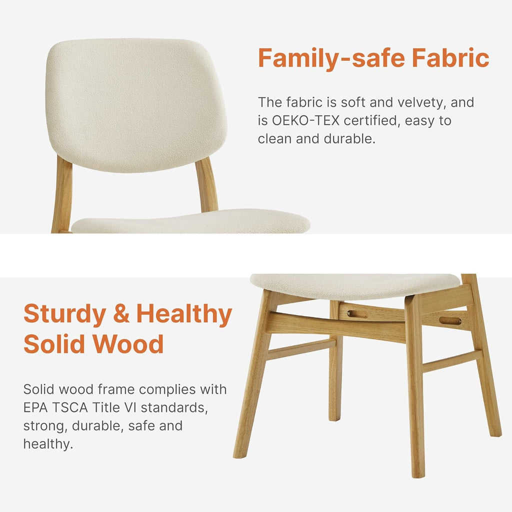 KISLOT Wooden Dining Chairs Set of 4, Upholstered Modern Dining Room Chairs, Mid Century Solid Oak Wood Kitchen Chairs for Farmhouse, Restaurant, Café (Cream Fabric & Original Color)